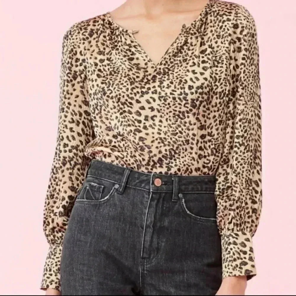 Rebecca Taylor 100% Silk Burnout Linx Leopard Blouse